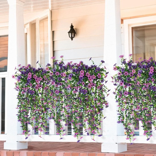 Artificial Fake Hanging Flowers Plants for Outdoor Spring Decoration,2 PCS Faux Silk Daisy with Eucalyptus Leaves,UV Resistant Look Real for Outside Home Indoor Planter Porch Patio Balcony Yard Decor