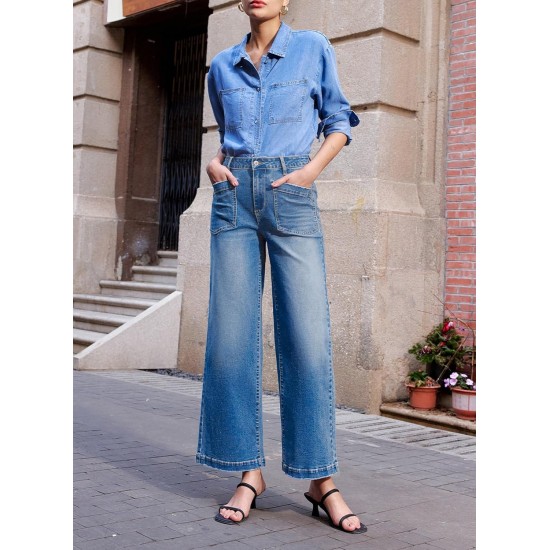 Sidefeel Women's Wide Leg Jeans High Waisted Stretchy Jeans Straight Leg Loose Fit Zimbaplatinum Ankle Denim Pants Sidefeel Women's Wide Leg Jeans High Waisted Stretchy Jeans Straight Leg Loose Fit Zimbaplatinum Ankle Denim Pants