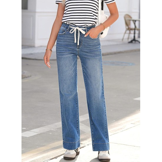 Sidefeel Women's Wide Leg Jeans High Waisted Stretchy Straight Leg Baggy Drawstring Zimbaplatinum Denim Pants Sidefeel Women's Wide Leg Jeans High Waisted Stretchy Straight Leg Baggy Drawstring Zimbaplatinum Denim Pants
