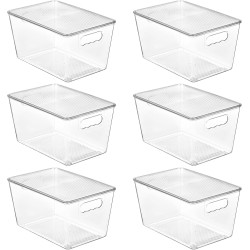 Vtopmart 6 Pack Clear Stackable Storage Bins with Lids, Large Plastic Containers with Handle for Pantry Organizer and Storage,Perfect for Bathroom,Cabinet,Kitchen,Fridge,Closet Organization