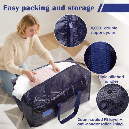 6 Pack Extra Large Heavy Duty Moving Bags with Reinforced Zipper & Wide Handles, Moisture-Resistant Storage Bins Packing Cubes for Clothes, College Dorm, Travel, and Home Organization, Dark Blue 6 Pack Extra Large Heavy Duty Moving Bags with Reinforced Zipper & Wide Handles, Moisture-Resistant Storage Bins Packing Cubes for Clothes, College Dorm, Travel, and Home Organization, Dark Blue