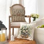 AVOIN colorlife Bless Our Home Farmhouse Eucalyptus Leaves Throw Pillow Covers, 18 x 18 Inch Truck Home Sweet Home Cushion Case Decorations Set of 4