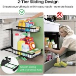 Kitstorack Under Sink Organizer, 2 Tier Under the Sink Storage, Slide out Pull out Cabinet Organizer Shelf, Metal Sliding Drawer for Kitchen Bathroom Pantry Closet Organization Rack, Black, 2 Pack