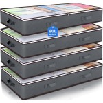 Budding Joy 90L Under Bed Storage Containers, Closet Organizers and Storage Bins, Foldable Underbed Storage Bags for Linen Sheets, Blanket, Clothing, Comforter, Sweaters, Pillows, Wrapping Paper, Grey