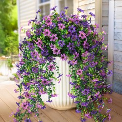 Artificial Fake Hanging Flowers Plants for Outdoor Spring Decoration,2 PCS Faux Silk Daisy with Eucalyptus Leaves,UV Resistant Look Real for Outside Home Indoor Planter Porch Patio Balcony Yard Decor