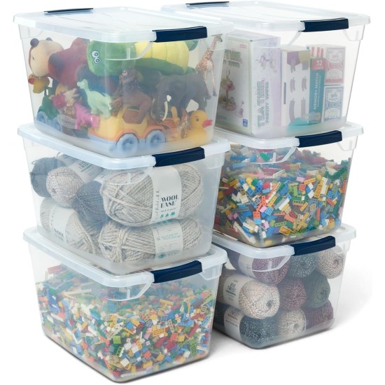 Rubbermaid Cleverstore Clear 32 Qt, 6 Pack Stackable Plastic Storage Bins with Lids, Great for Closet and Laundry Storage, Organizing in the Home Rubbermaid Cleverstore Clear 32 Qt, 6 Pack Stackable Plastic Storage Bins with Lids, Great for Closet and Laundry Storage, Organizing in the Home