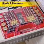 Ontel Battery Daddy Storage & Organizer Case w/Tester, Stores & Protects Up to 180 Batteries, Double-Sided, Clear Locking Lid, Secure Latches & Portable Carrying Handle - Red (Batteries Not Included)