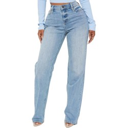BessCops Straight Leg Jeans for Women High Waisted Wide Leg Stretchy Loose Denim Pants