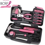 Apollo Tools Original 39 Piece General Household Tool Set in Toolbox Storage Case with Essential Hand Tools for Everyday Home Repairs, DIY and Crafts - Pink Ribbon - Pink - DT9706P