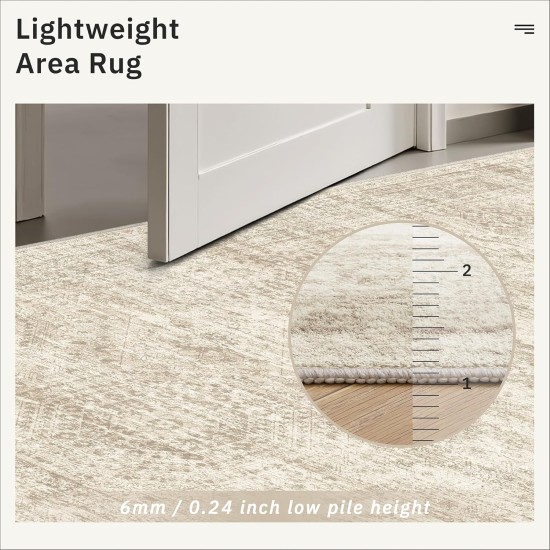 Washable Area Rug 8x10, Large Soft Rugs for Living Room Vintage Beige Carpet 8x10 Area Rugs for Bedroom Dining Room Non-Slip Stain Resistant Under Table Rug