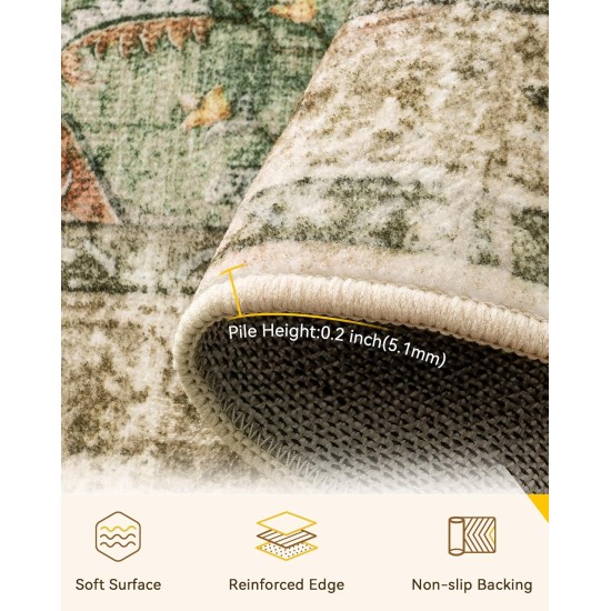 Area Rugs 8'x10' Washable Non-Slip, Floral Vintage Distress Print Pattern Medallion Carpet for Living Room Bedroom Dining Room, Brick Red Rust Neutral Brown Burnt Orange Green Area Rugs 8'x10' Washable Non-Slip, Floral Vintage Distress Print Pattern Medallion Carpet for Living Room Bedroom Dining Room, Brick Red Rust Neutral Brown Burnt Orange Green