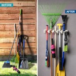 HOME IT Mop And Broom Holder Wall Mount - Garage Storage Systems with 5 Slots, 6 Hooks, 7.5lbs Capacity Per Slot - Garden Tool Organizer For Home, Kitchen, Closet, Garage, Laundry Room - Off-White HOME IT Mop And Broom Holder Wall Mount - Garage Storage Systems with 5 Slots, 6 Hooks, 7.5lbs Capacity Per Slot - Garden Tool Organizer For Home, Kitchen, Closet, Garage, Laundry Room - Off-White